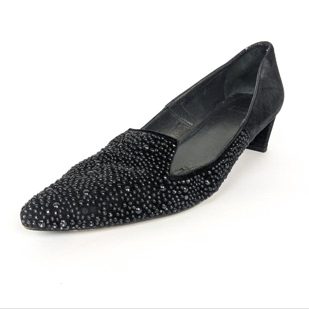 Stuart Weitzman Women’s Shoes Black Suede Studded Heeled Loafers Size 8